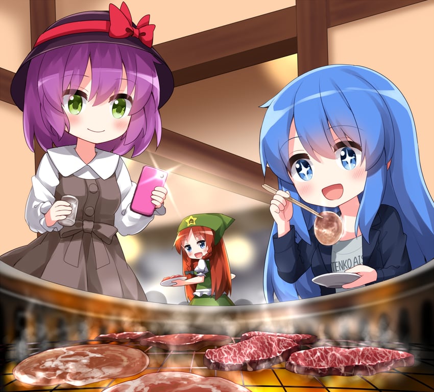 hong meiling, hinanawi tenshi, and nagae iku (touhou) drawn by ruu_(tksymkw)