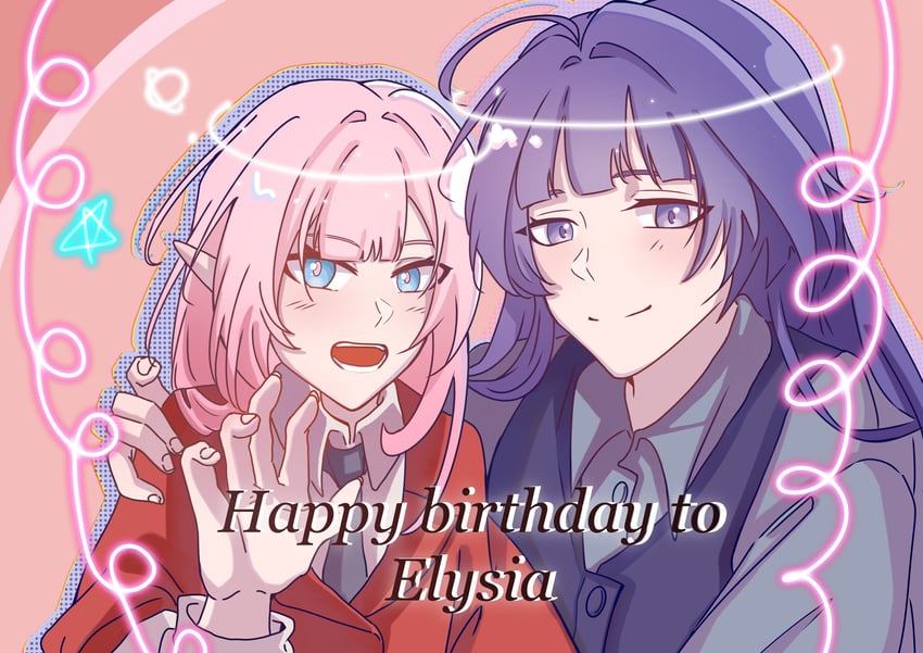 elysia and raiden mei (honkai and 1 more) drawn by yangsheng_zhou