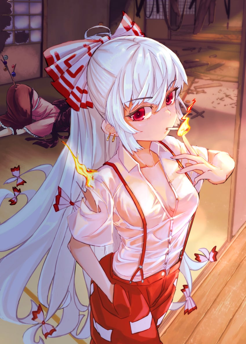 fujiwara no mokou and houraisan kaguya (touhou) drawn by kaden_(muxt8423)