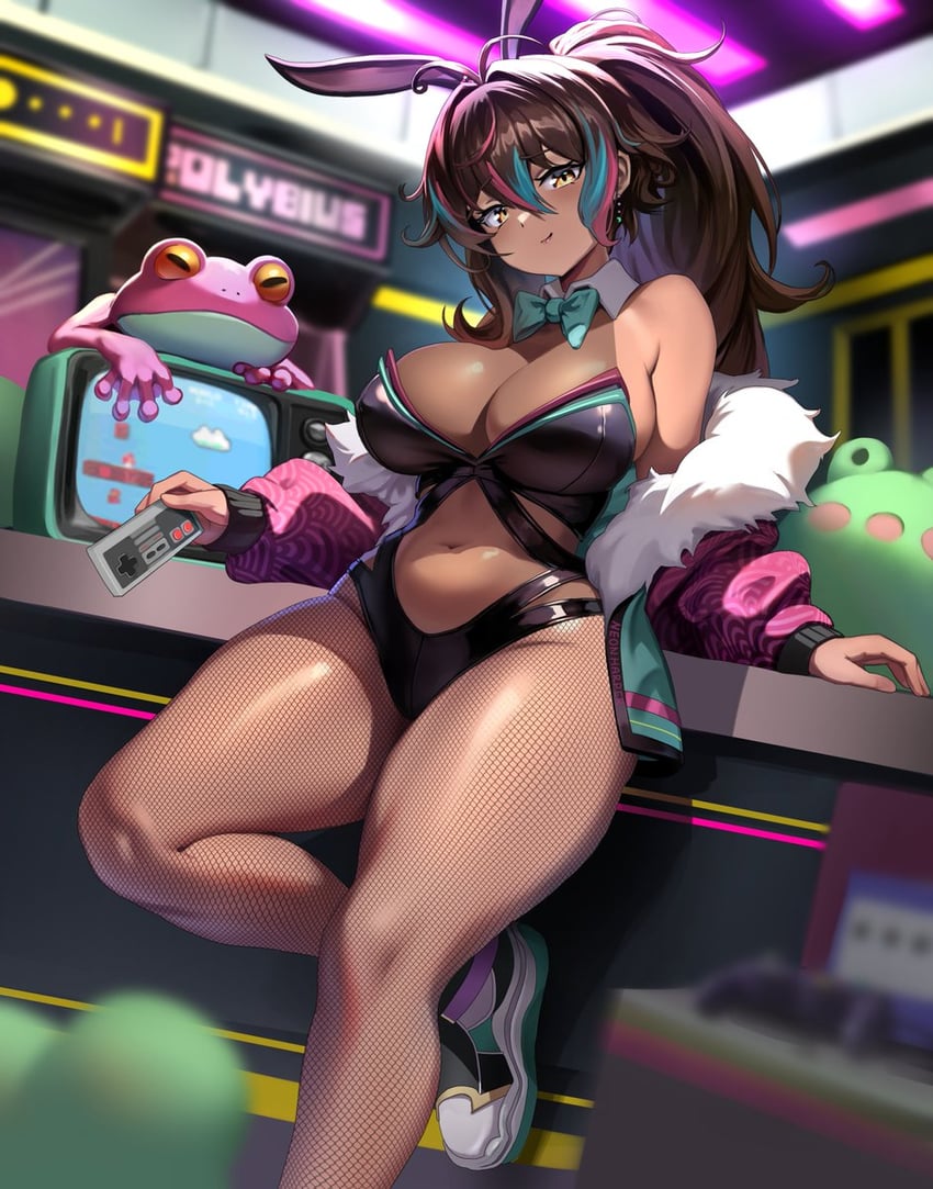 mario and neon harper (indie virtual youtuber and 3 more) drawn by gad_the_god