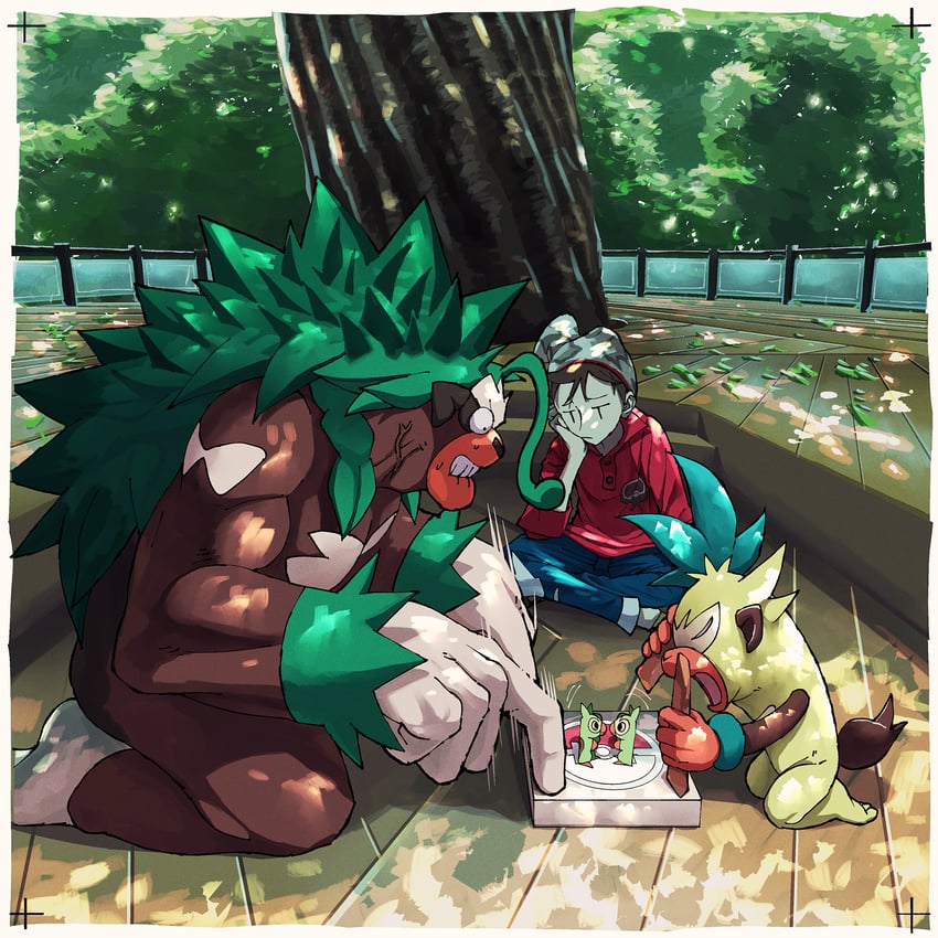 victor, rillaboom, and thwackey (pokemon and 2 more) drawn by how_long
