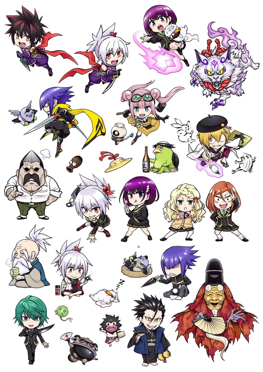 kazamaki matsuri, kanade suzu, shirogane, ninokuru soga, tsukioka lucy, and 10 more (ayakashi triangle) drawn by yabuki_kentarou