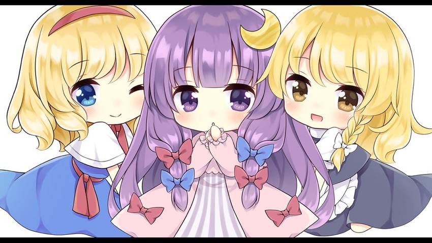 kirisame marisa, alice margatroid, and patchouli knowledge (touhou) drawn by kagome_f