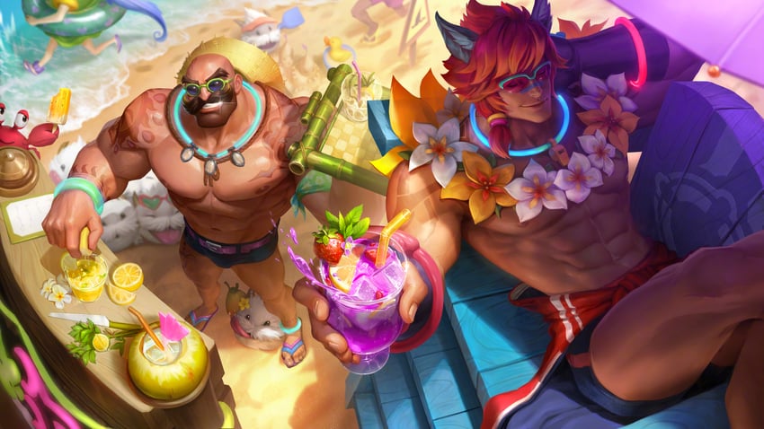 sett, zoe, poro, braum, pool party zoe, and 2 more (league of legends) drawn by ina_wong