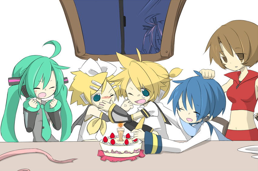 hatsune miku, kagamine rin, kagamine len, kaito, meiko, and 1 more (vocaloid) drawn by akisame_kou