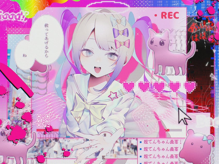 chouzetsusaikawa tenshi-chan and pien cat (needy girl overdose) drawn by nekosa