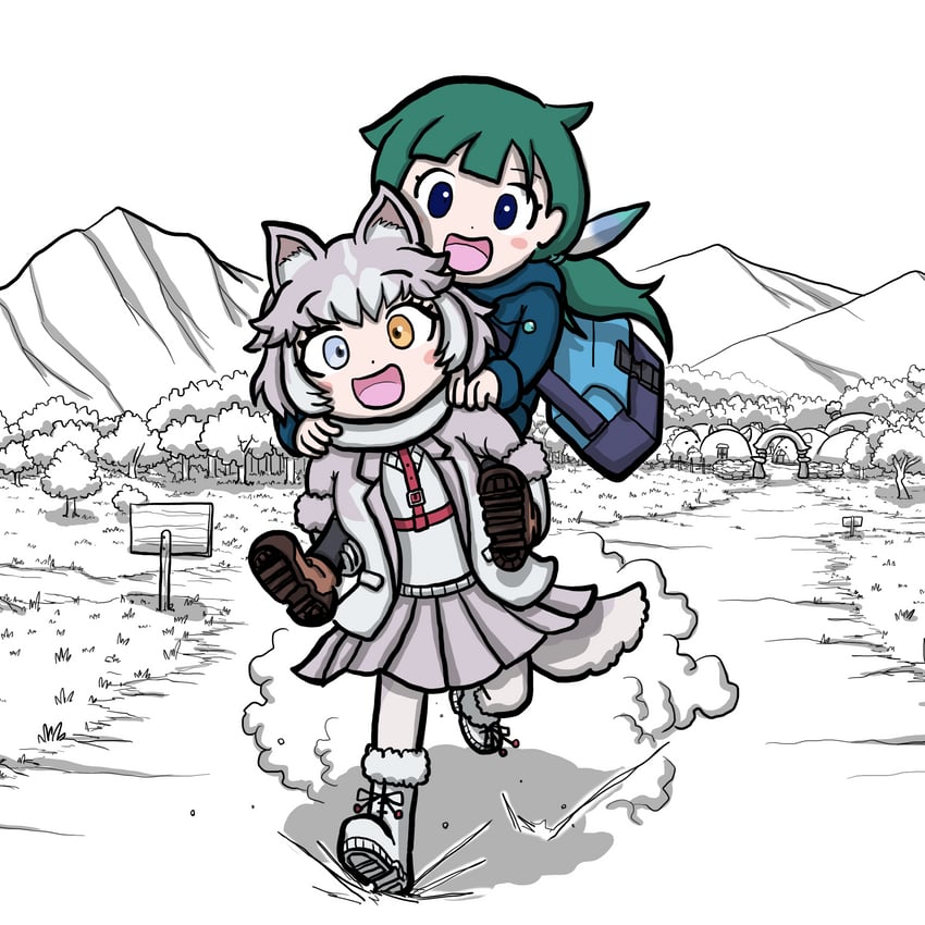 dog and tomoe (kemono friends and 2 more) drawn by aomushi_taro