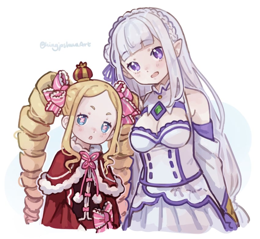 emilia and beatrice (re:zero kara hajimeru isekai seikatsu) drawn by kingjoshua