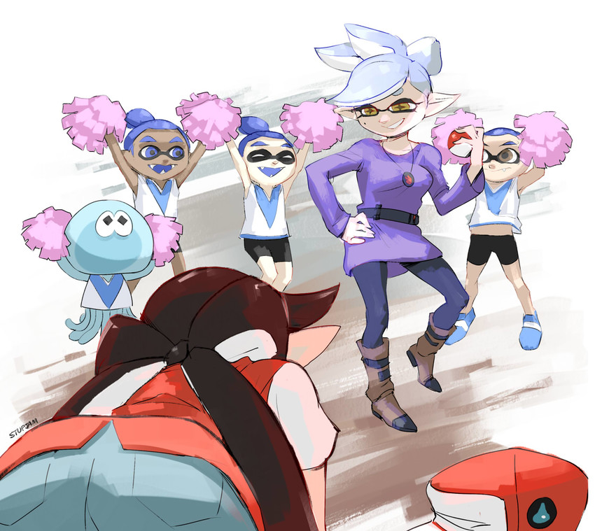 inkling player character, red, callie, marie, inkling boy, and 2 more (pokemon and 3 more) drawn by stup-jam