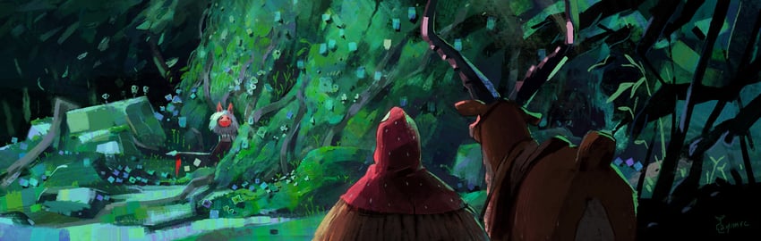 san, ashitaka, and yakul (mononoke hime) drawn by aymeric_kevin