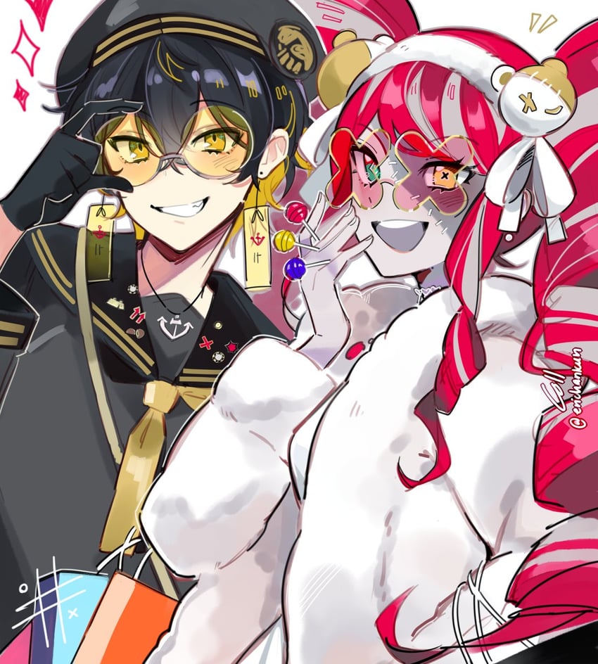 kureiji ollie and yatogami fuma (hololive and 2 more) drawn by coll_(erichankun)