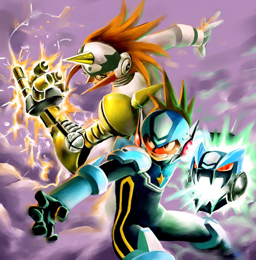 star force mega man and gemini spark (mega man and 1 more) drawn by itagaki_masaya