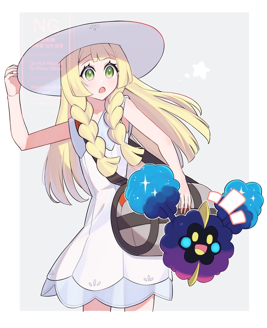 lillie and cosmog (pokemon and 1 more) drawn by nyorotono