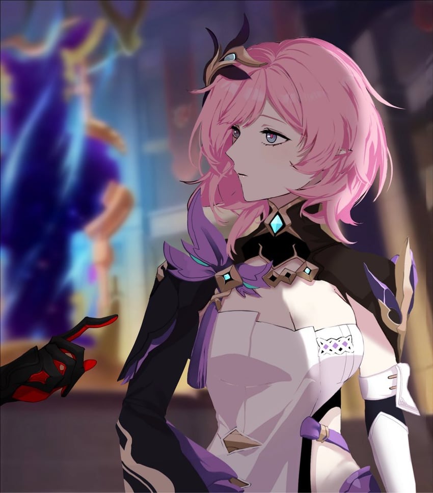 elysia and raiden mei (honkai and 1 more) drawn by crowndaisy_3rd