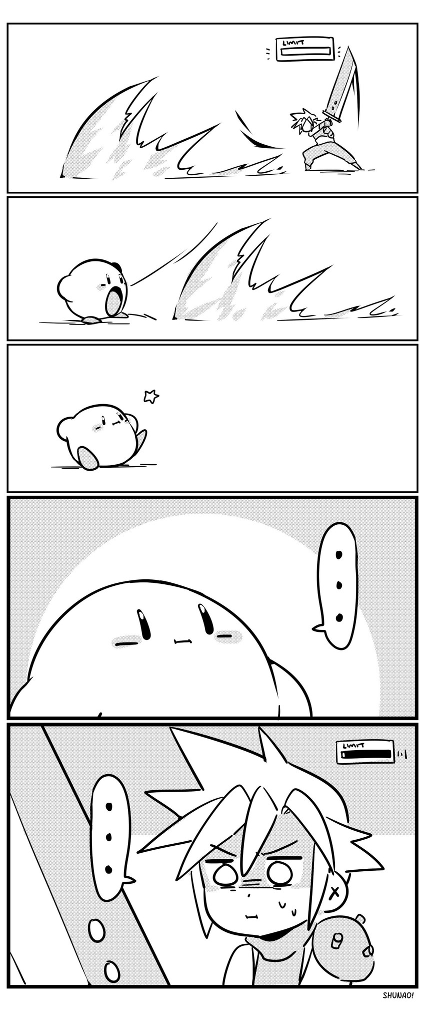 cloud strife and kirby (final fantasy and 3 more) drawn by lyn_(shunao)