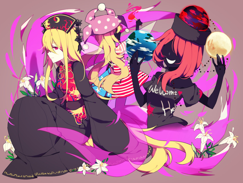 clownpiece, junko, and hecatia lapislazuli (touhou) drawn by bing_zizi