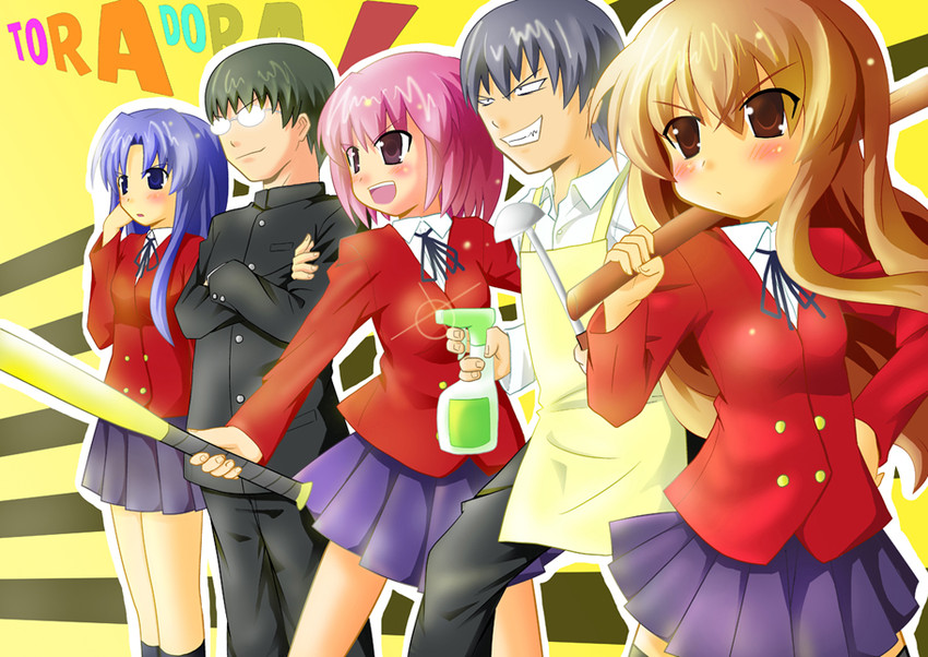 aisaka taiga, kawashima ami, takasu ryuuji, kushieda minori, and kitamura yuusaku (toradora!) drawn by nisuki
