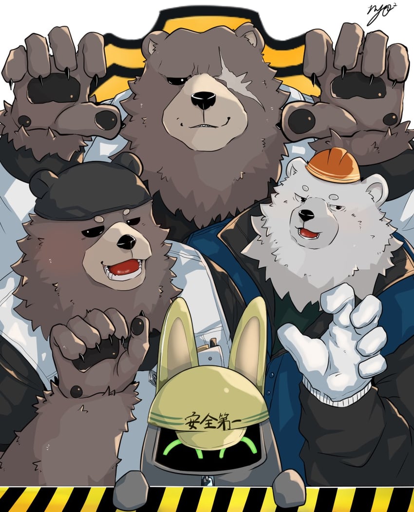 ben bigger, safety, mishka, and pepper (zenless zone zero) drawn by k.t_(kt0414143919)