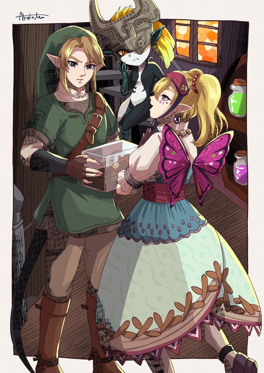 link, midna, and agitha (the legend of zelda and 1 more) drawn by sakuya_996