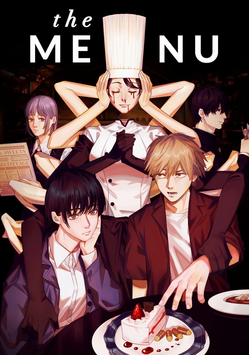 denji, mitaka asa, fami, yoshida hirofumi, and falling devil (chainsaw man and 1 more) drawn by cosiecottage