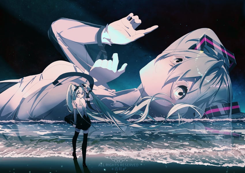 hatsune miku (vocaloid and 2 more) drawn by bingxiangdeng