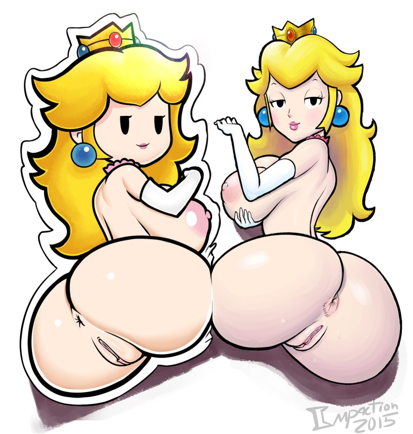 princess peach and paper peach (mario and 3 more) drawn by greyimpaction