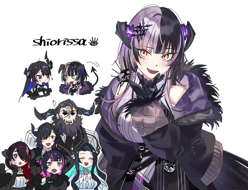 shiori novella, nerissa ravencroft, yorick, mamarissa, aradia ravencroft, and 3 more (hololive and 1 more) drawn by yomosaka