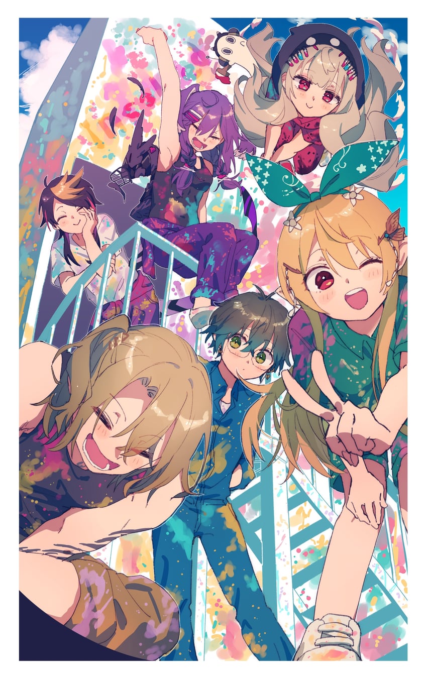 selen tatsuki, pomu rainpuff, ike eveland, luca kaneshiro, reimu endou, and 3 more (nijisanji and 1 more) drawn by samoka
