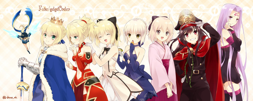 artoria pendragon, saber, okita souji, saber alter, mordred, and 4 more (fate and 1 more) drawn by danemaru