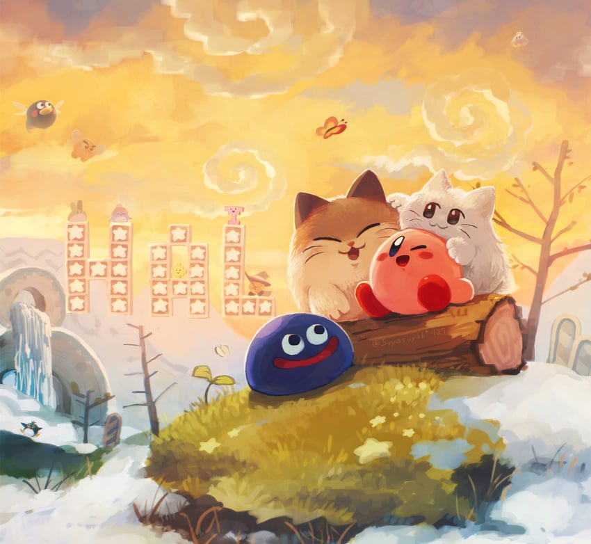 kirby, gooey, morpho knight, bronto burt, ufo, and 9 more (kirby and 1 more) drawn by suyasuyabi