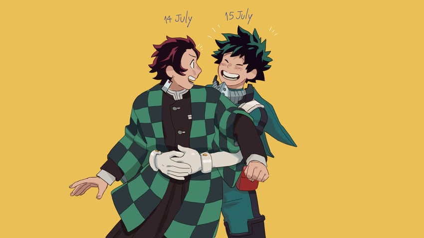 midoriya izuku and kamado tanjirou (boku no hero academia and 1 more) drawn by lc._universe