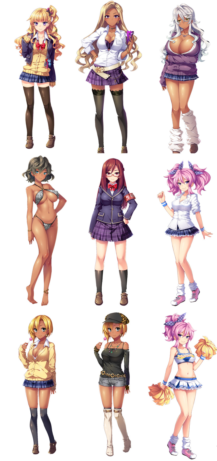 shiraishi karen, yuzuki kayo, wataya shiori, kuroiwa rena, kamiyama mika, and 3 more (jk bitch sannin musume! and 1 more) drawn by whoosaku