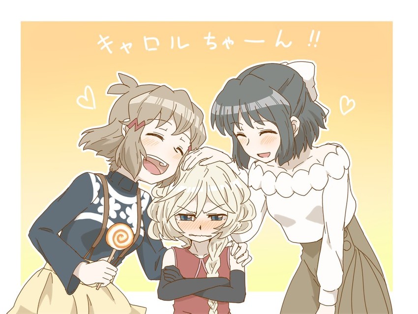 tachibana hibiki, kohinata miku, and carol malus dienheim (senki zesshou symphogear) drawn by sento_(iroiro_gottani)