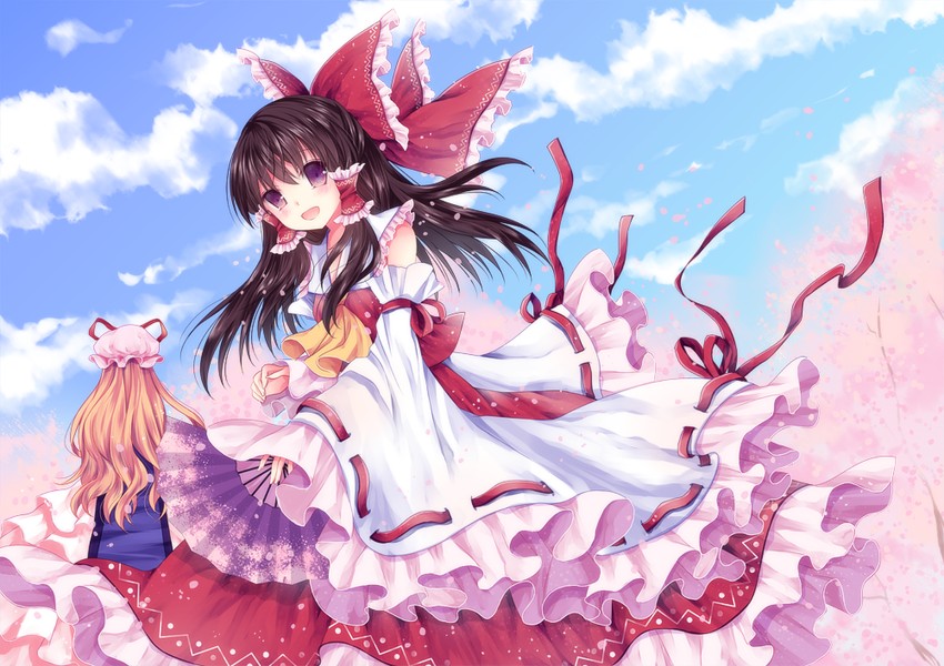 hakurei reimu and yakumo yukari (touhou) drawn by mikazuki_sara