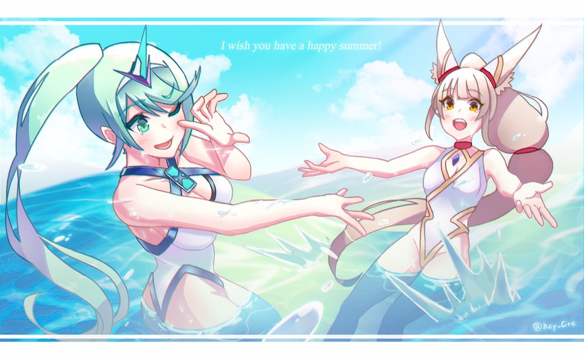 nia and pneuma (xenoblade chronicles and 1 more) drawn by hey_cre