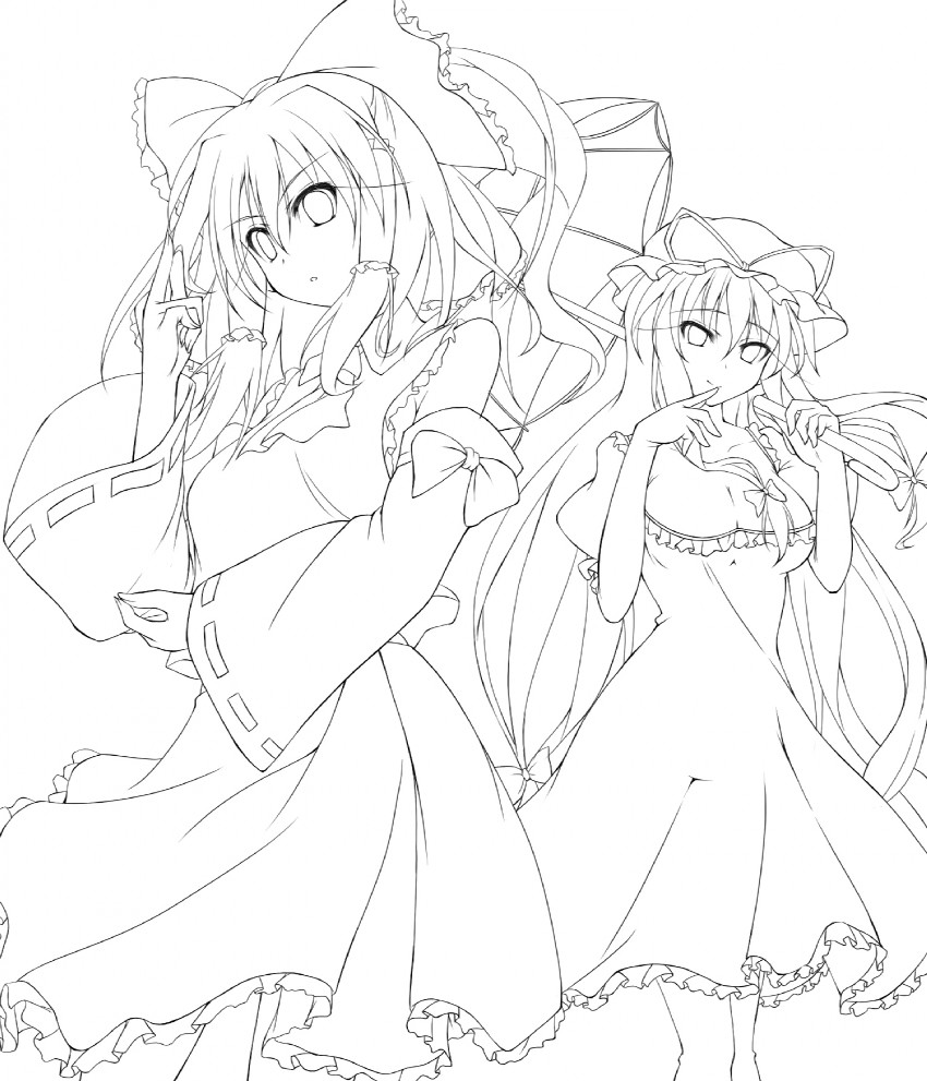 hakurei reimu and yakumo yukari (touhou) drawn by fuyuno_taka