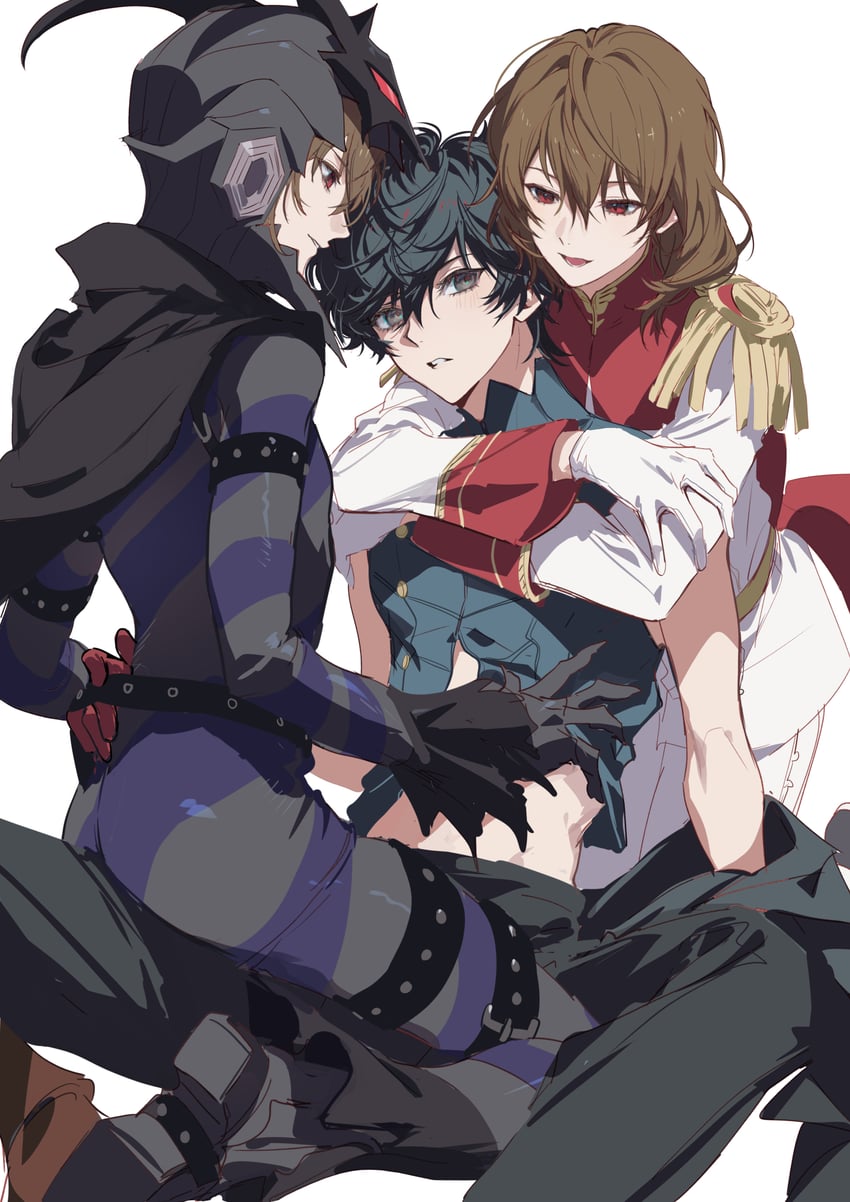 amamiya ren, akechi gorou, joker, crow, and black mask (persona and 1 more) drawn by doran_(doran7280)