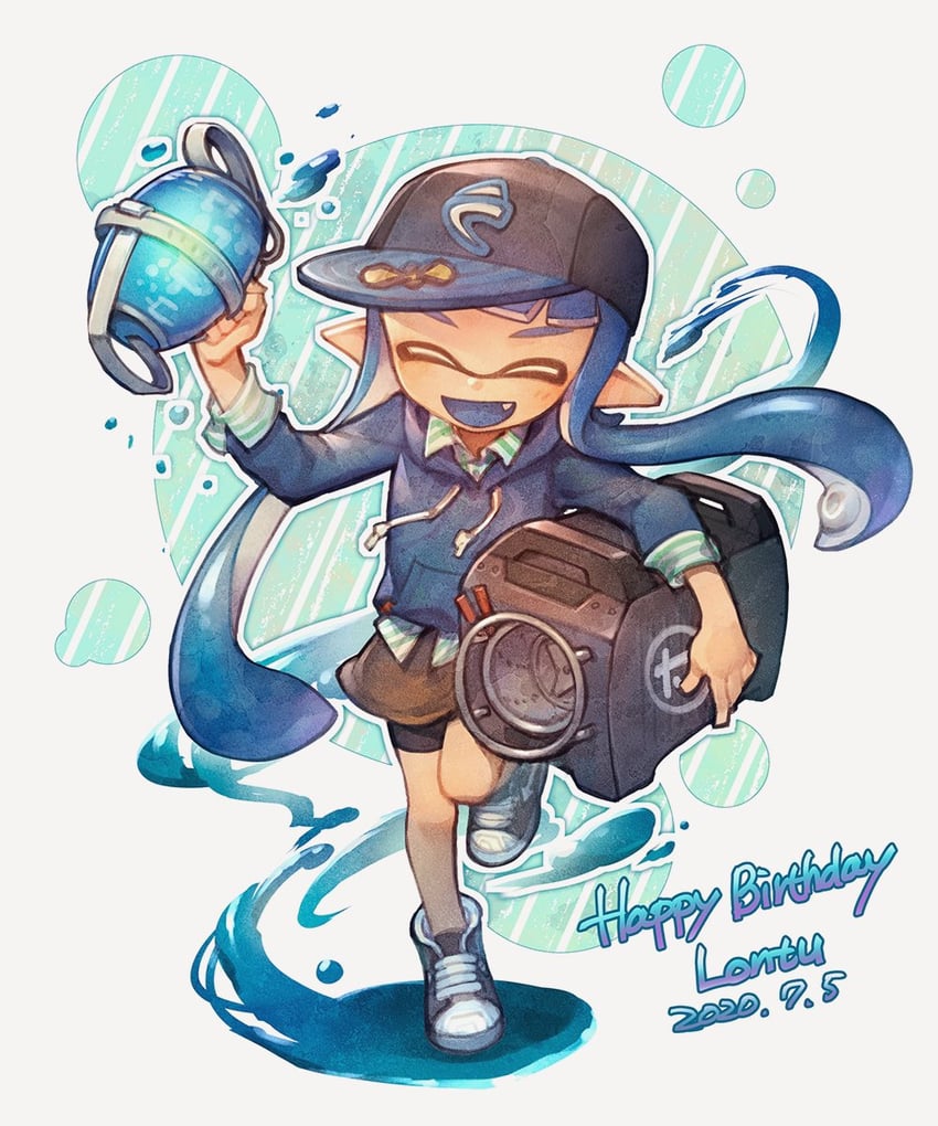 inkling player character and inkling girl (splatoon) drawn by kiitos