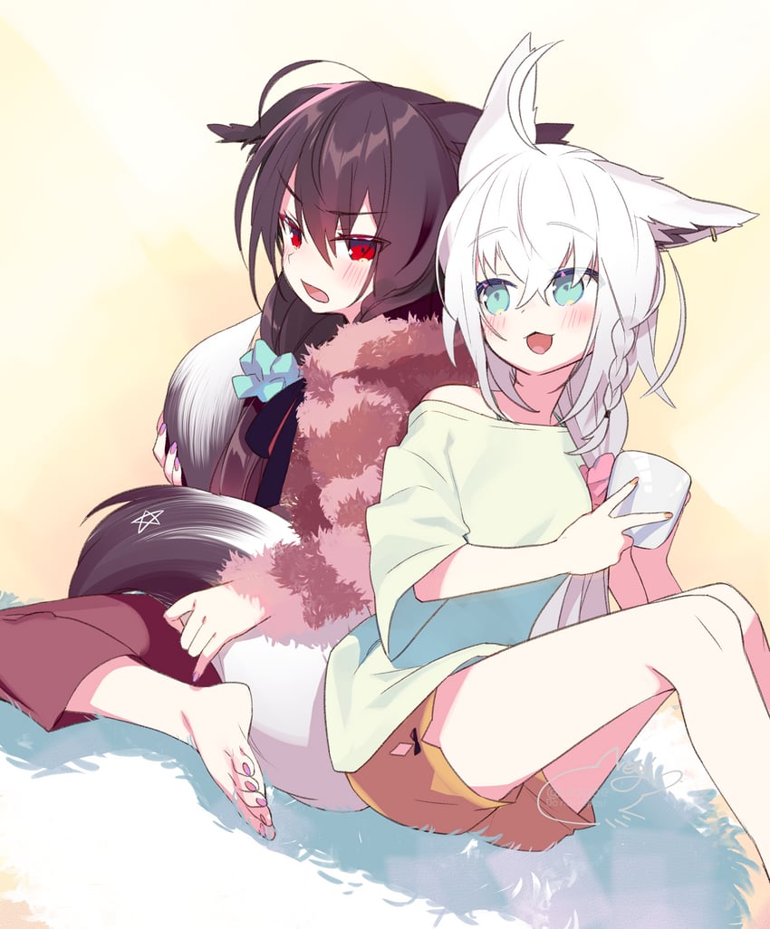 shirakami fubuki and kurokami fubuki (hololive) drawn by negi_(ulog'be)