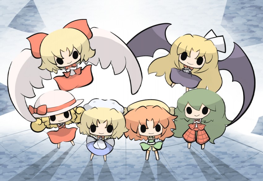 kazami yuuka, elly, gengetsu, mugetsu, kurumi, and 1 more (touhou and 1 more) drawn by saku_(osake_love)