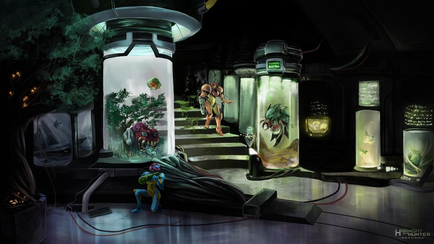 samus aran, metroid, metroid larva, sa-x, gamma metroid, and 2 more (metroid and 1 more) drawn by heather_wright