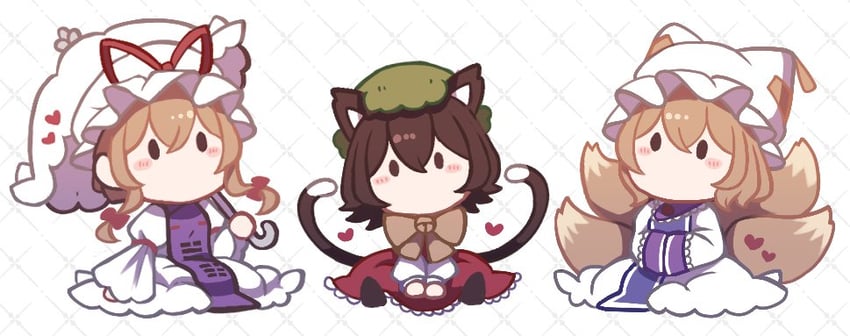yakumo yukari, yakumo ran, and chen (touhou) drawn by maka_(user_rryf2748)
