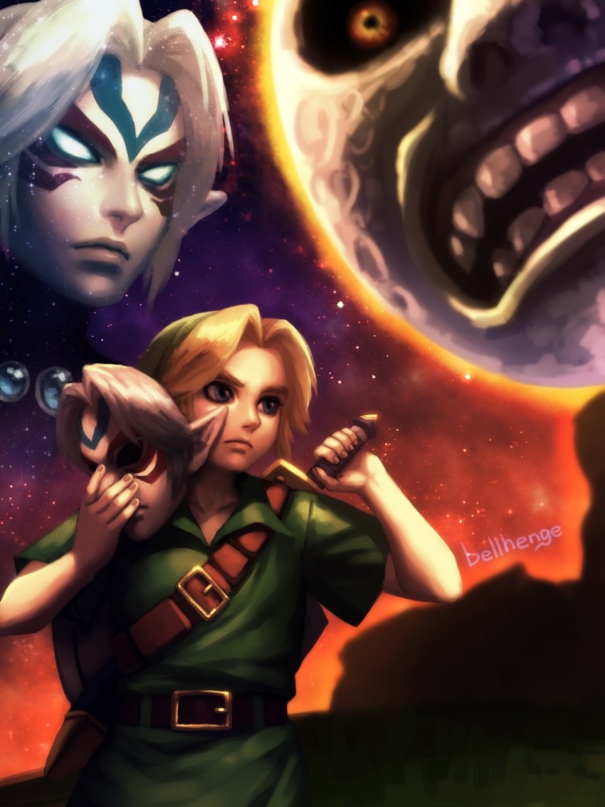 link, young link, fierce deity, and moon (the legend of zelda and 2 more) drawn by bellhenge