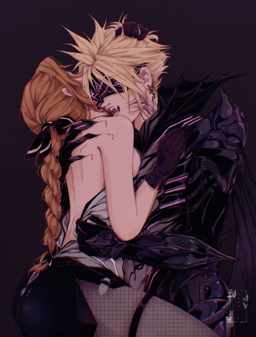 cloud strife and aerith gainsborough (final fantasy and 2 more) drawn by shanlieart