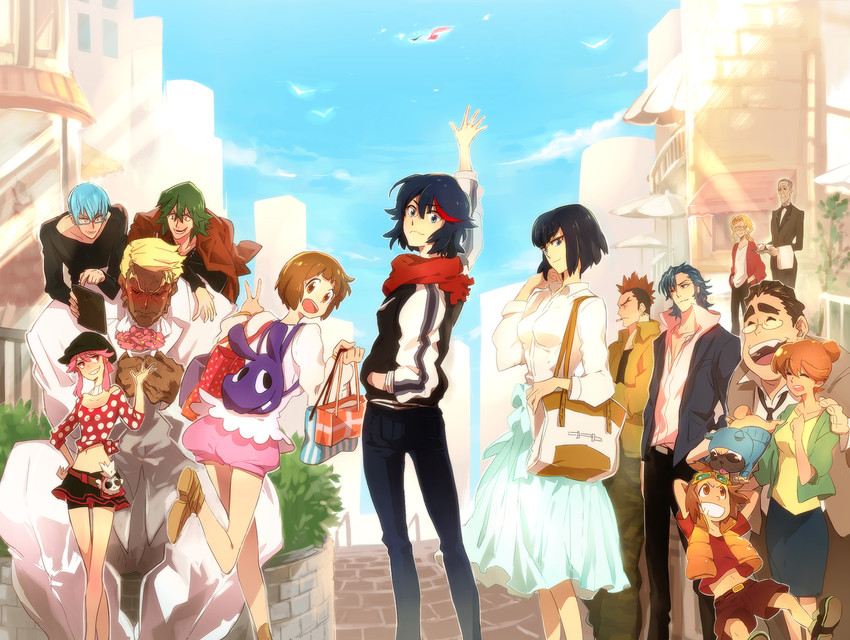 matoi ryuuko, kiryuuin satsuki, mankanshoku mako, jakuzure nonon, gamagoori ira, and 10 more (kill la kill) drawn by geiyajin