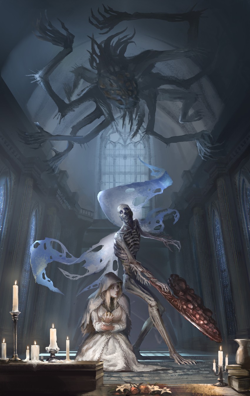 amygdala, vicar amelia, and orphan of kos (bloodborne) drawn by han_bao