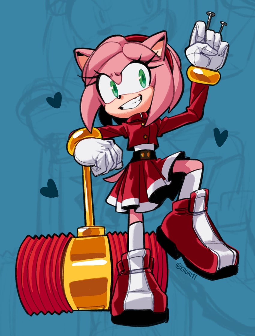 amy rose and kugisaki nobara (jujutsu kaisen and 1 more) drawn by kiioki11
