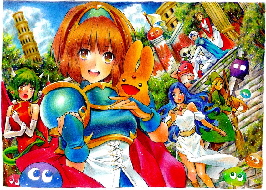 arle nadja, puyo, carbuncle, draco centauros, witch, and 6 more (puyopuyo and 1 more) drawn by nobita_(makoto7060355)