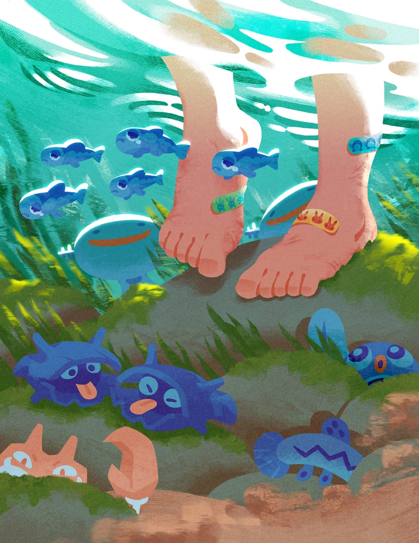 pikachu, wooper, oddish, wishiwashi, poliwag, and 3 more (pokemon) drawn by nnchan