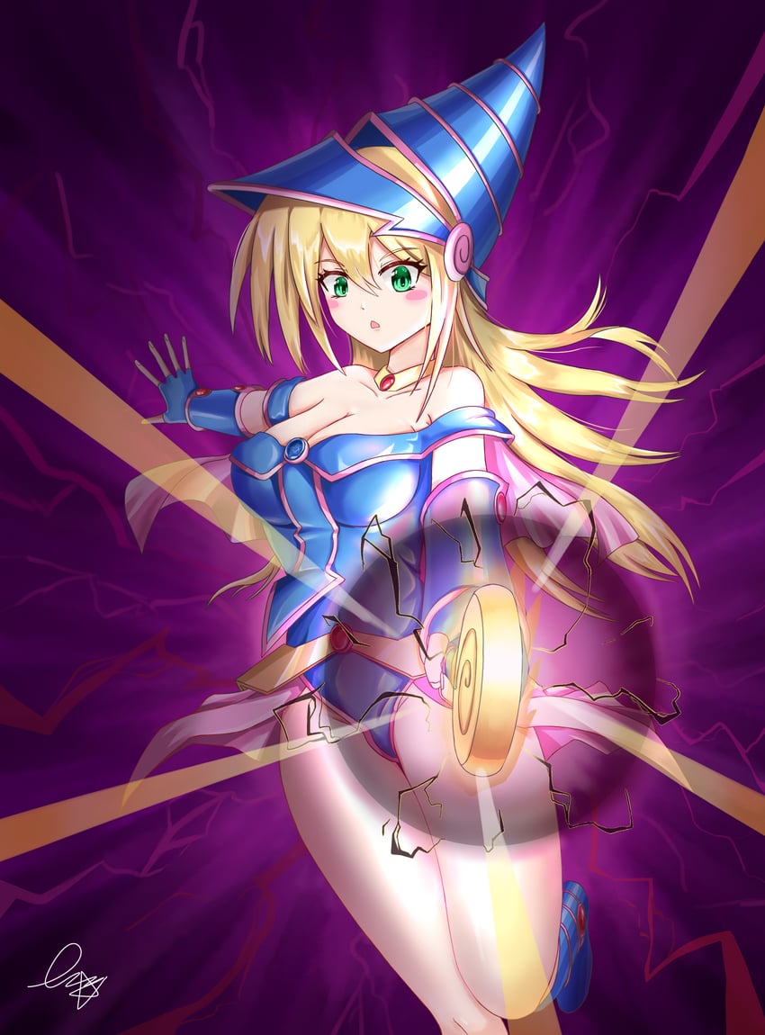 dark magician girl and dark burning attack (yu-gi-oh!) drawn by wislley
